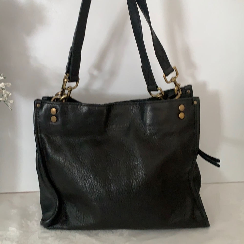 Black Leather Shoulder Bag with Brass Hardware